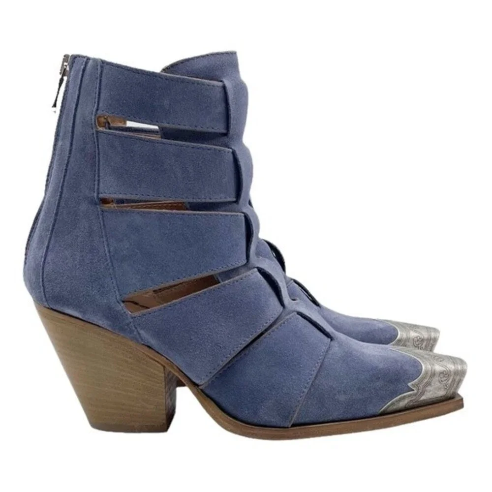 NWT Free People Brayden Fisherman Bootie Boardwalk Blue Suede Size 7.5 In Box